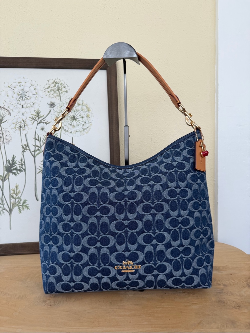 Coach Blue Denim Large Laurel Bag with Cherry Charms